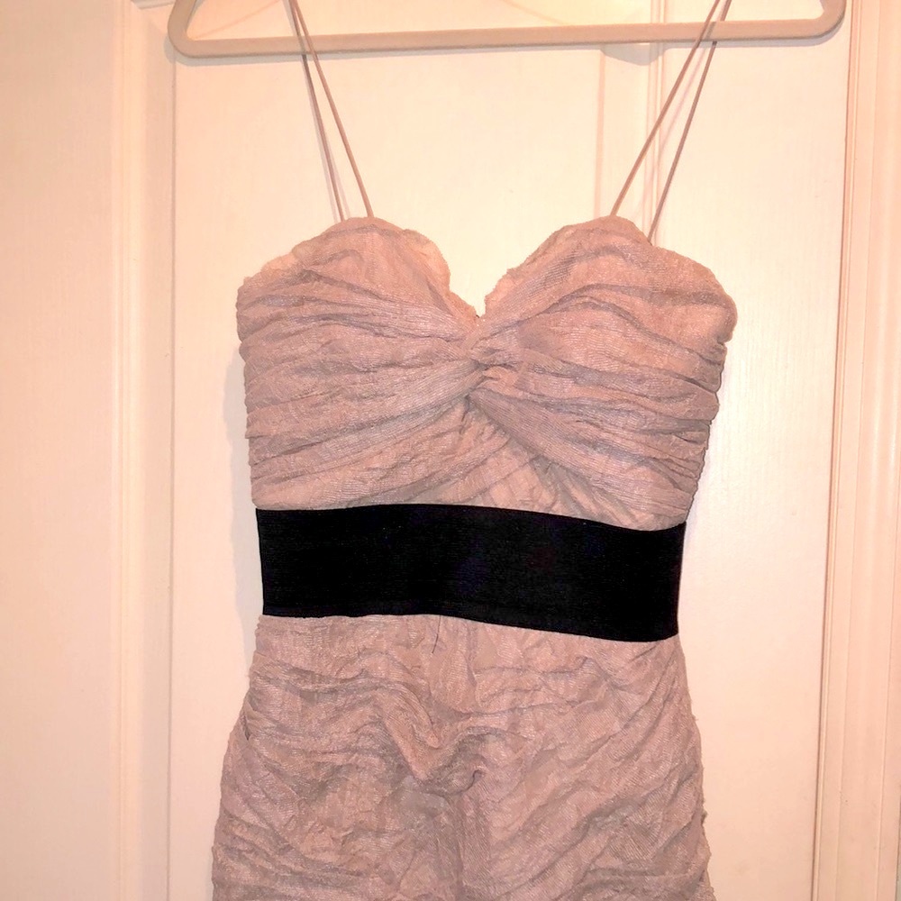 Foley and Corrina BEIGE AND BLACK Tissue dress sz XS or sz 2.   Fully lined EUC